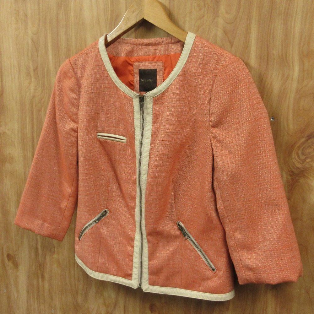 THE LIMITED Round Neck Peach Orange Blazer Suit Jacket Size M Full Zip Suit Coat